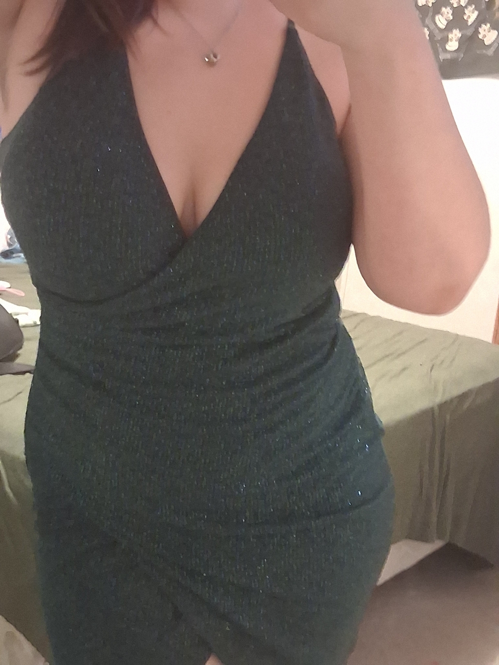 Speechless Shimmer Wrap V-Neck Mini Dress in Dark Green